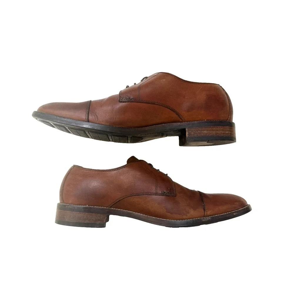 Cole Haan Oxford Dress Shoes Mens 9.5 Brown‎ Leather Cap Toe Preppy Dadcore